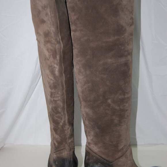 40/US9❤️Made in ITALY Brown Oiled Leather Over the Knee High Heels Tall BOOTS - Picture 12 of 16